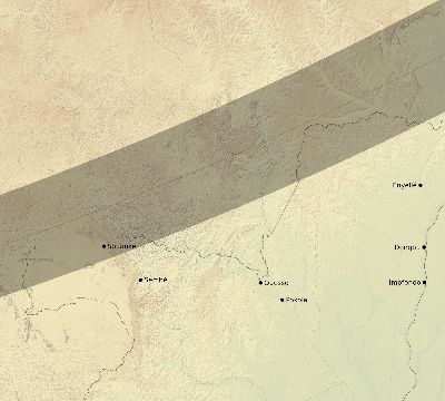 Map of the eclipse path across Republic of the Congo on 02/25/1952