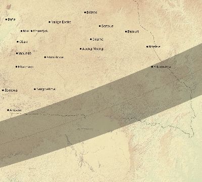 Map of the eclipse path across Cameroon on 02/25/1952