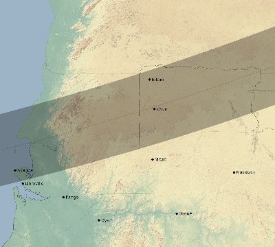 Map of the eclipse path across Gabon on 02/25/1952