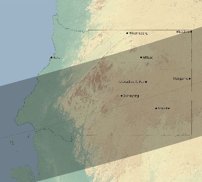 Map of the eclipse path across Equatorial Guinea on 02/25/1952