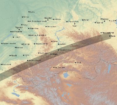 Map of the eclipse path across Russia on 02/25/1952
