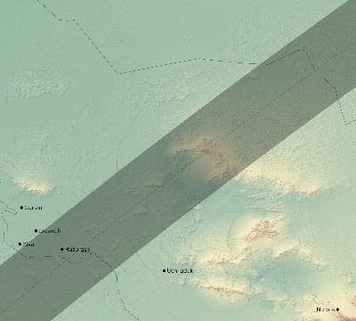 Map of the eclipse path across Uzbekistan on 02/25/1952