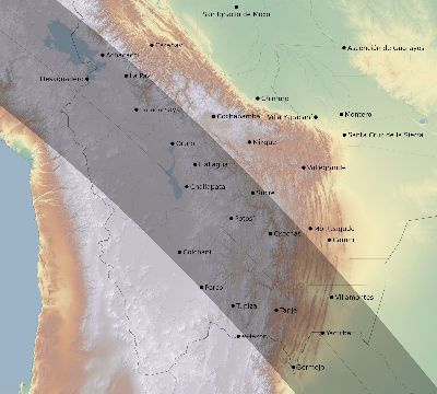 Map of the eclipse path across Bolivia on 08/20/1952