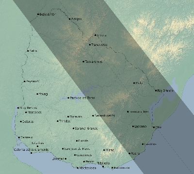 Map of the eclipse path across Uruguay on 08/20/1952