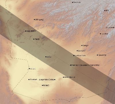 Map of the eclipse path across Afghanistan on 06/30/1954