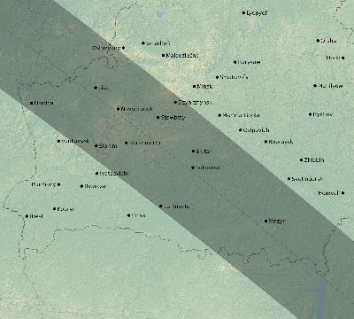 Map of the eclipse path across Belarus on 06/30/1954