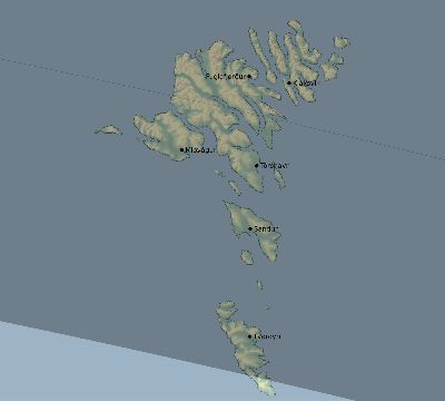 Map of the eclipse path across Faroe Islands on 06/30/1954