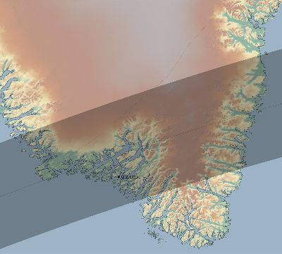 Map of the eclipse path across Greenland on 06/30/1954