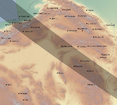 Map of the eclipse path across Iran on 06/30/1954