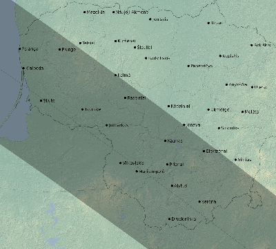 Map of the eclipse path across Lithuania on 06/30/1954