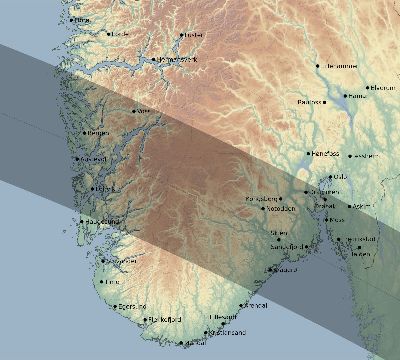 Map of the eclipse path across Norway on 06/30/1954