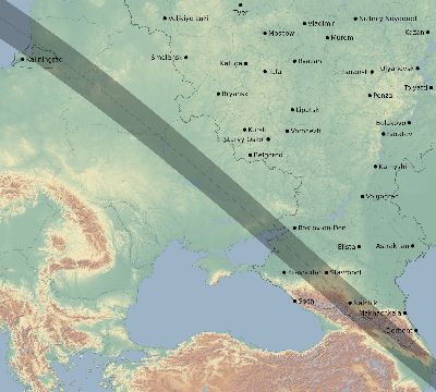 Map of the eclipse path across Russia on 06/30/1954