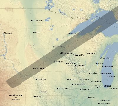 Map of the eclipse path across United States on 06/30/1954
