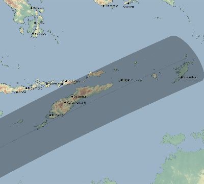 Map of the eclipse path across Indonesia on 12/25/1954