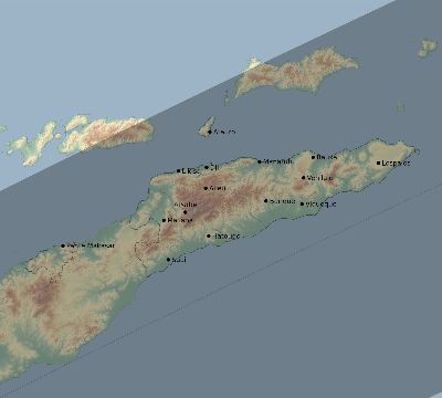 Map of the eclipse path across Timor-Leste on 12/25/1954
