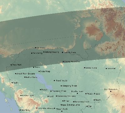 Map of the eclipse path across Cambodia on 06/20/1955