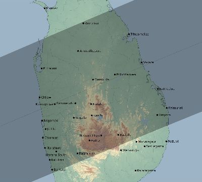 Map of the eclipse path across Sri Lanka on 06/20/1955