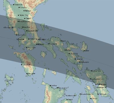 Map of the eclipse path across Philippines on 06/20/1955