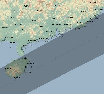 Map of the eclipse path across China on 12/14/1955