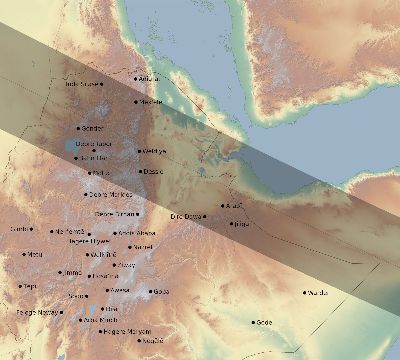 Map of the eclipse path across Ethiopia on 12/14/1955