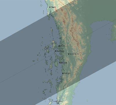 Map of the eclipse path across Myanmar on 12/14/1955