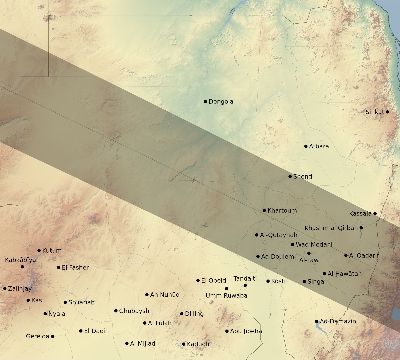 Map of the eclipse path across Sudan on 12/14/1955