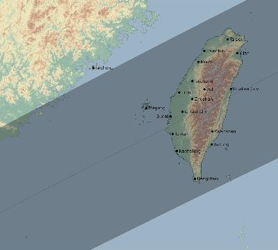 Map of the eclipse path across Taiwan on 12/14/1955