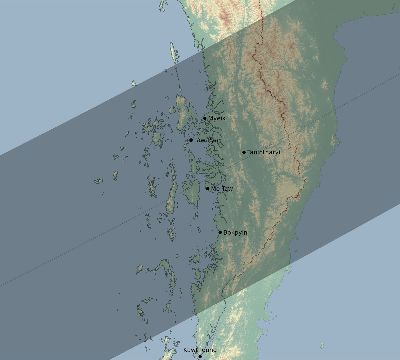 Map of the eclipse path across Myanmar on 04/19/1958