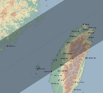 Map of the eclipse path across Taiwan on 04/19/1958