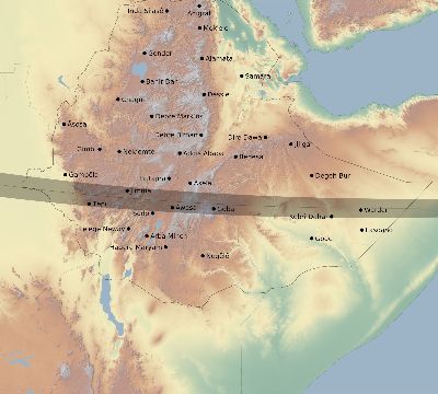 Map of the eclipse path across Ethiopia on 10/02/1959
