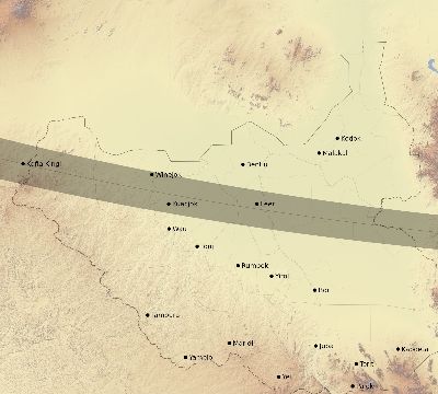 Map of the eclipse path across South Sudan on 10/02/1959