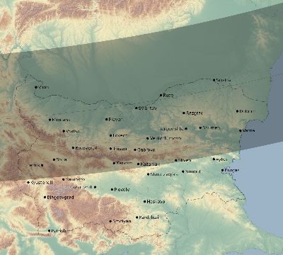 Map of the eclipse path across Bulgaria on 02/15/1961