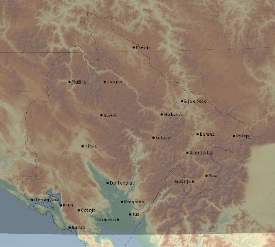 Map of the eclipse path across Montenegro on 02/15/1961