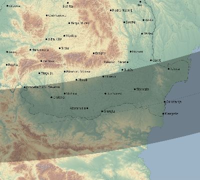Map of the eclipse path across Romania on 02/15/1961