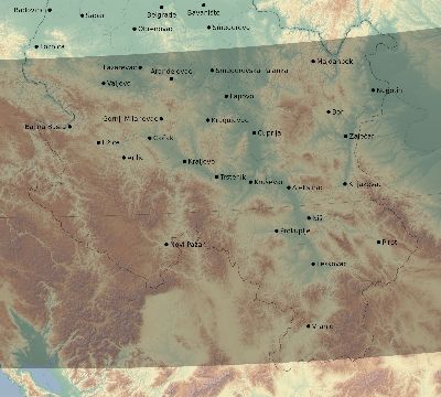 Map of the eclipse path across Serbia on 02/15/1961