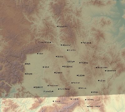 Map of the eclipse path across Kosovo on 02/15/1961