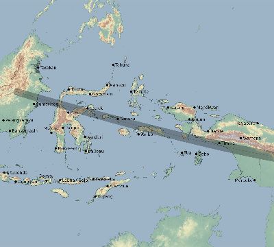 Map of the eclipse path across Indonesia on 02/05/1962