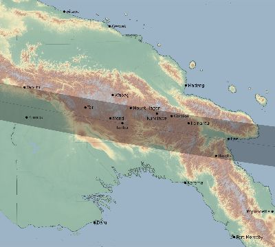Map of the eclipse path across Papua New Guinea on 02/05/1962