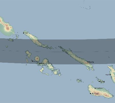 Map of the eclipse path across Solomon Islands on 02/05/1962