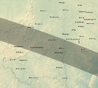Map of the eclipse path across Burkina Faso on 07/31/1962