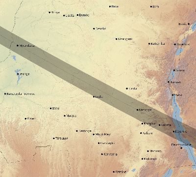 Map of the eclipse path across DR Congo on 07/31/1962