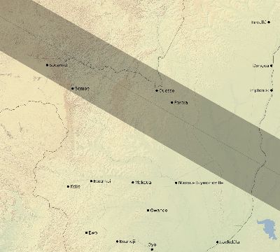 Map of the eclipse path across Republic of the Congo on 07/31/1962