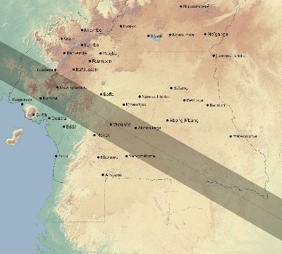 Map of the eclipse path across Cameroon on 07/31/1962
