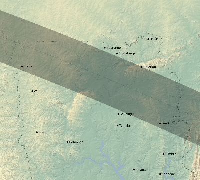Map of the eclipse path across Ghana on 07/31/1962