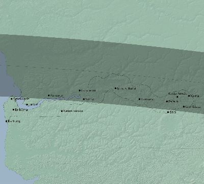 Map of the eclipse path across Gambia on 07/31/1962