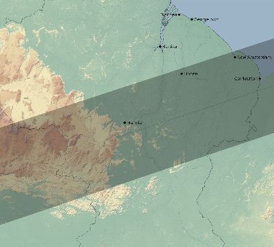 Map of the eclipse path across Guyana on 07/31/1962