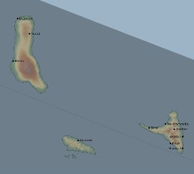 Map of the eclipse path across Comoros on 07/31/1962