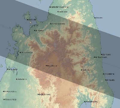 Map of the eclipse path across Madagascar on 07/31/1962