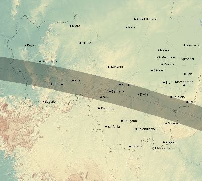 Map of the eclipse path across Mali on 07/31/1962