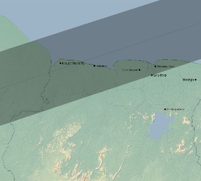 Map of the eclipse path across Suriname on 07/31/1962